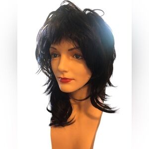Halloween Party Mid Length Layered Bob Wig Dark Brunette Synthetic Cosplay
